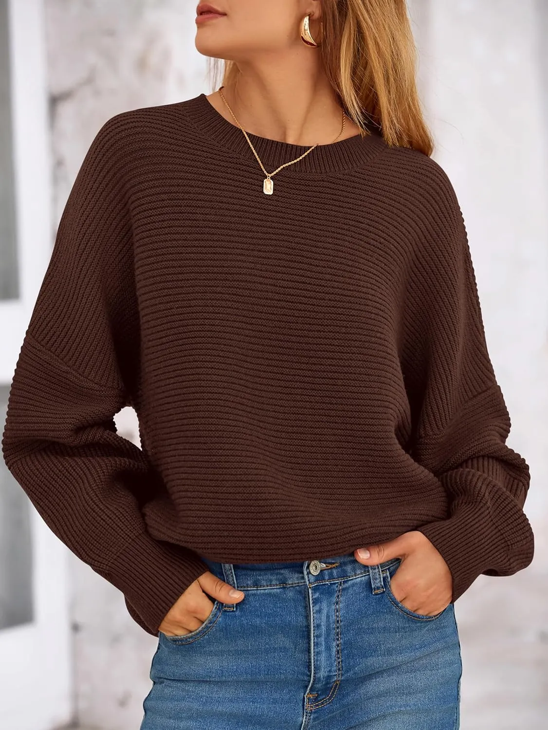 PRETTYGARDEN Womens Sweaters Fall 2025 Long Lantern Sleeve Oversized Sweater Casual Crewneck Loose Ribbed Knit Pullover Tops