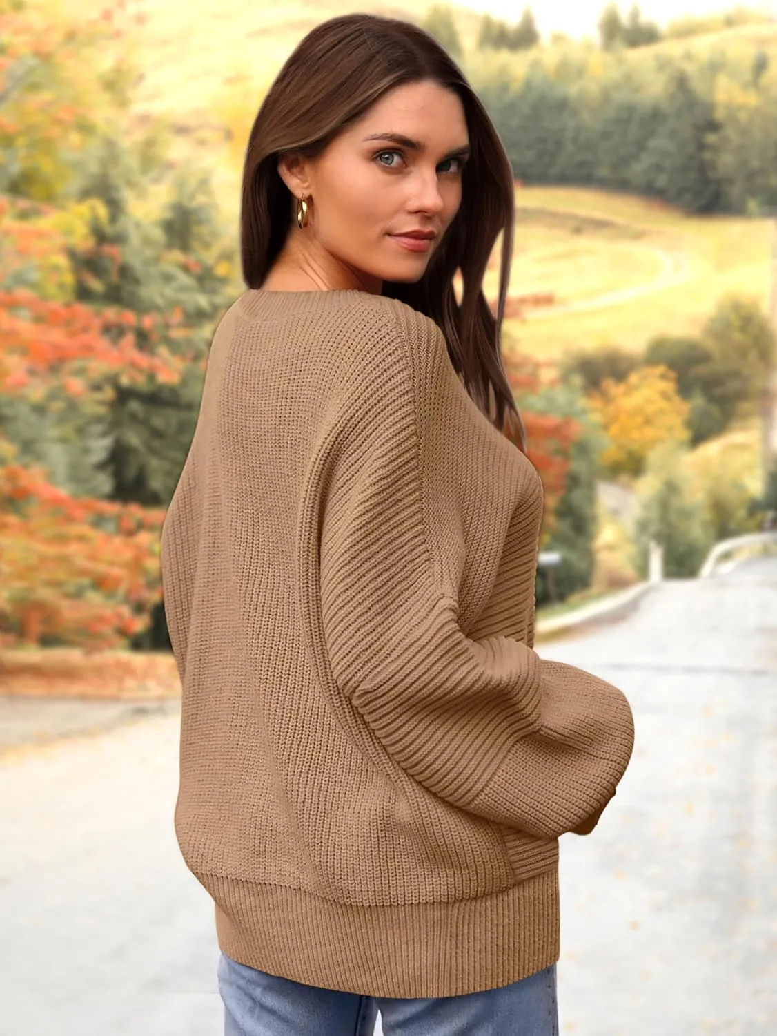 PRETTYGARDEN Womens Sweaters Fall 2025 Long Lantern Sleeve Oversized Sweater Casual Crewneck Loose Ribbed Knit Pullover Tops