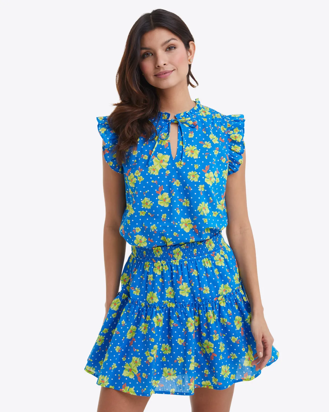 Pull On Mini Skirt in Polka Dot Floral