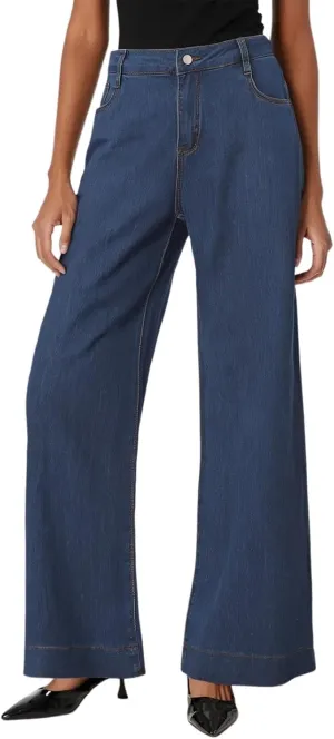 Pull on Wide Leg Jeans for Women, Trendy Straight Leg Jeans Denim Pants High Waisted Stretchy Baggy