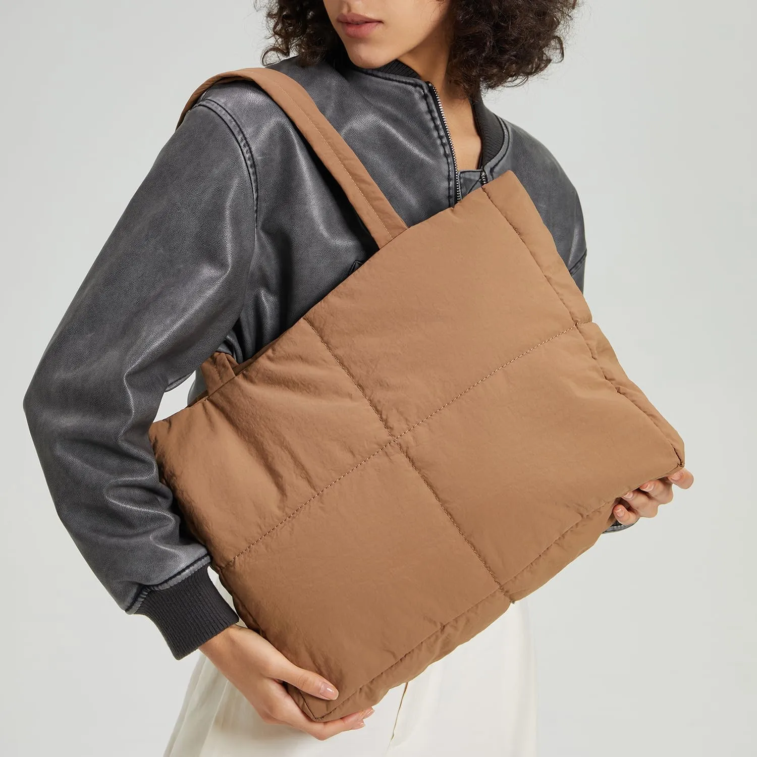 Quilted Puffer Tote Bag for Women - Large, Lightweight, Work & Clear Zipper Shoulder Bag