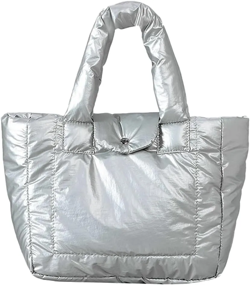 Quilted Shoulder Bag for Women Trendy Puffer Tote Bag Nylon Hobo Bag Slouchy Top Handle Handbag Purse