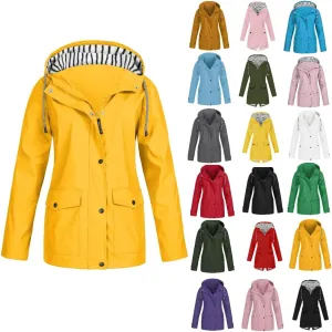 Rain Jacket Women 2024 Fall Lightweight Waterproof Raincoat Windbreaker Outdoor Hooded Trench Coat