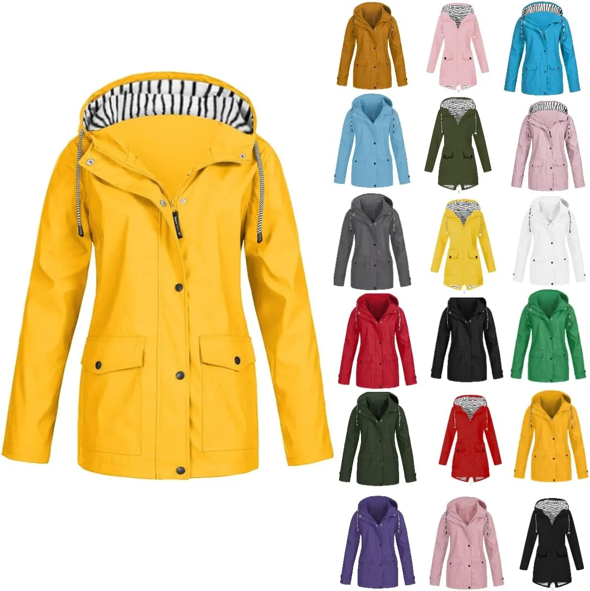 Rain Jacket Women 2024 Fall Lightweight Waterproof Raincoat Windbreaker Outdoor Hooded Trench Coat