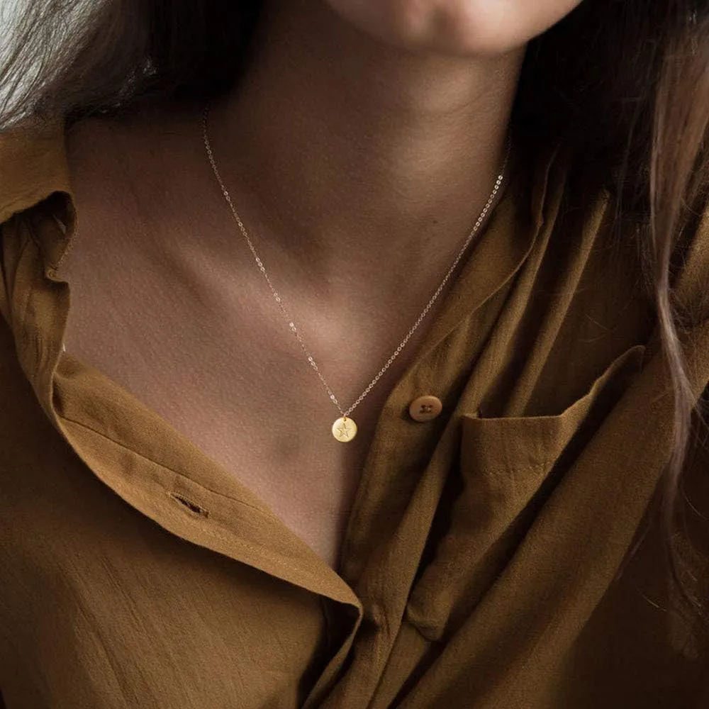 Rainbow Initial Necklaces, 14K Gold Plated Disc Coin Letter Necklace Hand Stamped Rainbow Bridge Pendant Charm Necklaces for Women