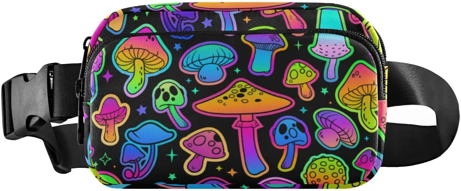Rainbow Mushrooms Fanny Pack for Women Men Crossbody Belt Bag Fashion Waist Packs Purse with Adjustable Strap Waist Pouch for Outdoors Shopping Traveling