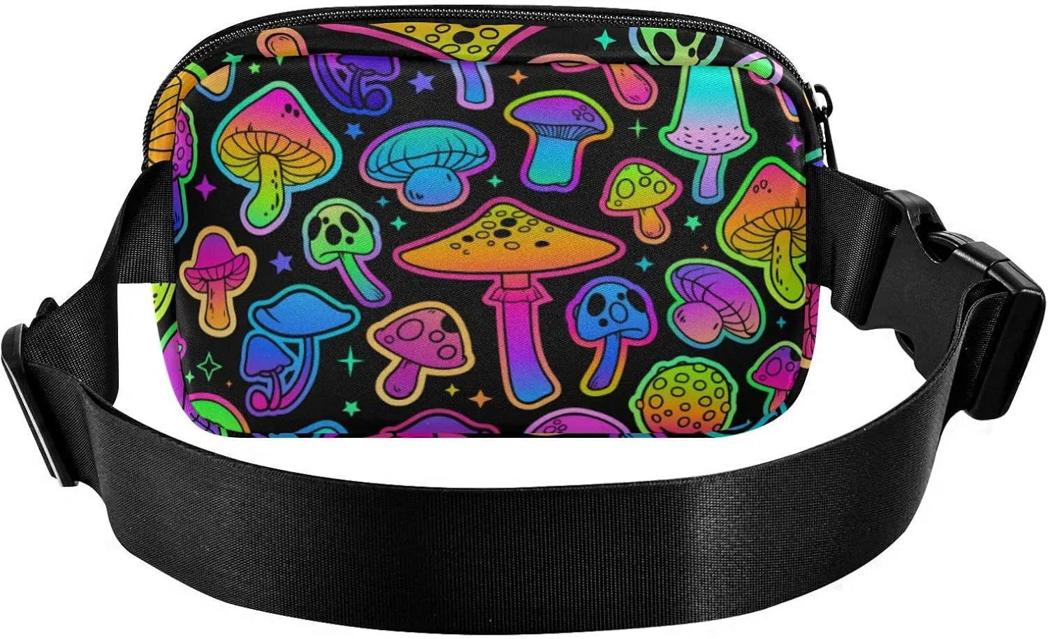 Rainbow Mushrooms Fanny Pack for Women Men Crossbody Belt Bag Fashion Waist Packs Purse with Adjustable Strap Waist Pouch for Outdoors Shopping Traveling