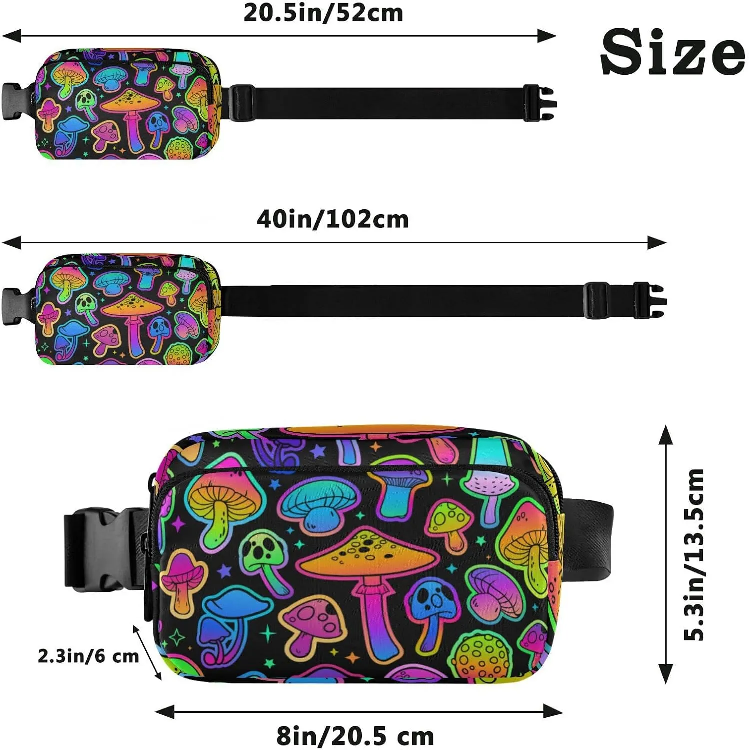 Rainbow Mushrooms Fanny Pack for Women Men Crossbody Belt Bag Fashion Waist Packs Purse with Adjustable Strap Waist Pouch for Outdoors Shopping Traveling