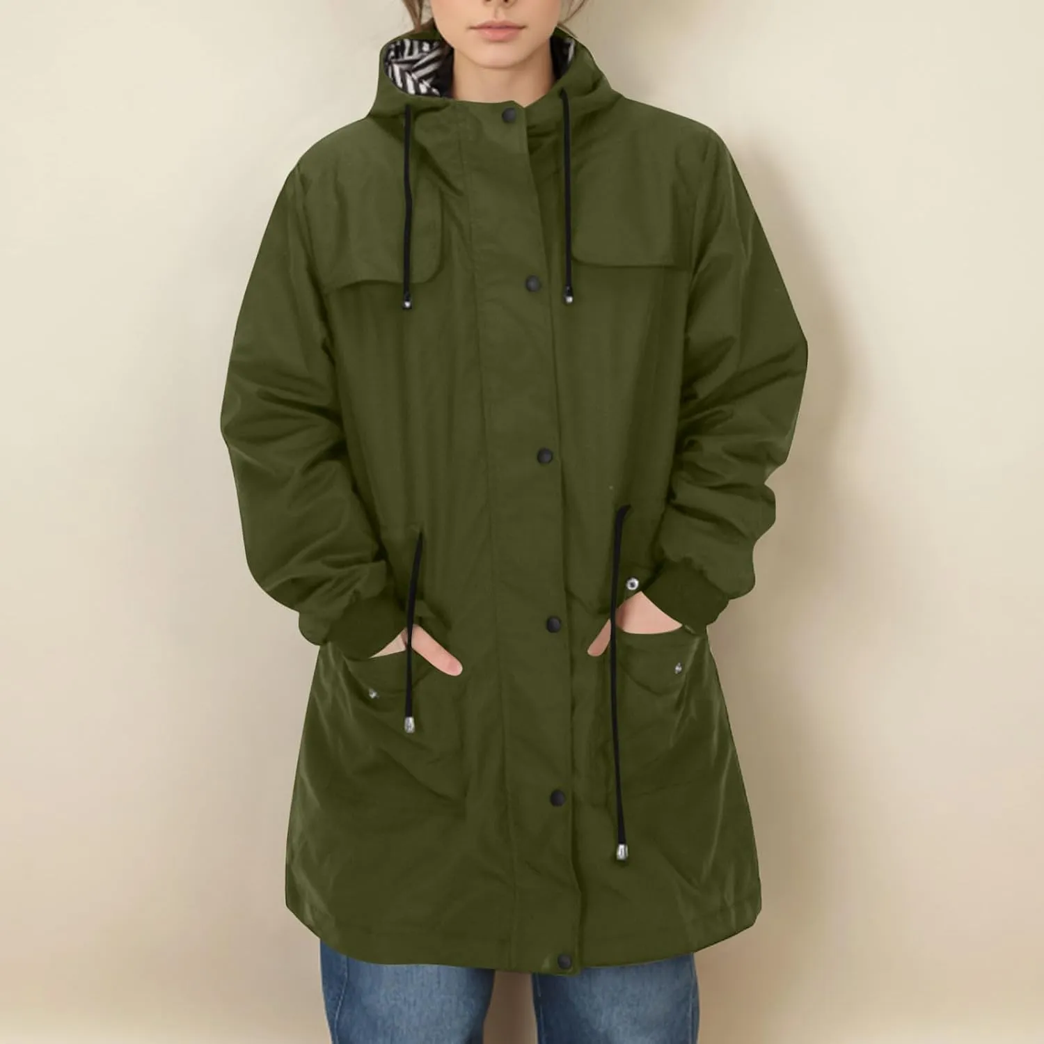 Raincoats for Women with Hood Waterproof Long Hooded Trench Coat Lined Windbreaker Travel Jacket Outdoor Raincoat Coat