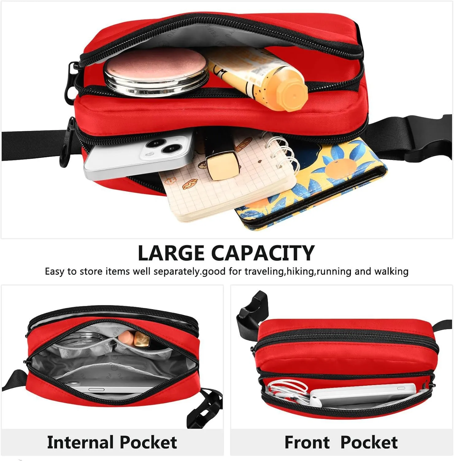 Red Waist Packs for Women Men Belt Bag Fanny Pack Small Waist Pouch Pouch Runing Belt for Outdoor Running Hiking Cycling