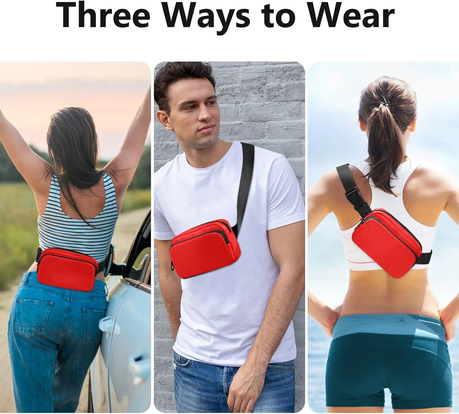 Red Waist Packs for Women Men Belt Bag Fanny Pack Small Waist Pouch Pouch Runing Belt for Outdoor Running Hiking Cycling