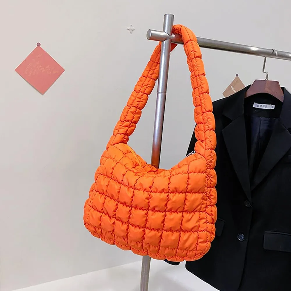 Rejolly Puffer Quilted Shoulder Bag for Women Puffy Bubble Tote Bag Lightweight Nylon Handbag Padded Soft Purse