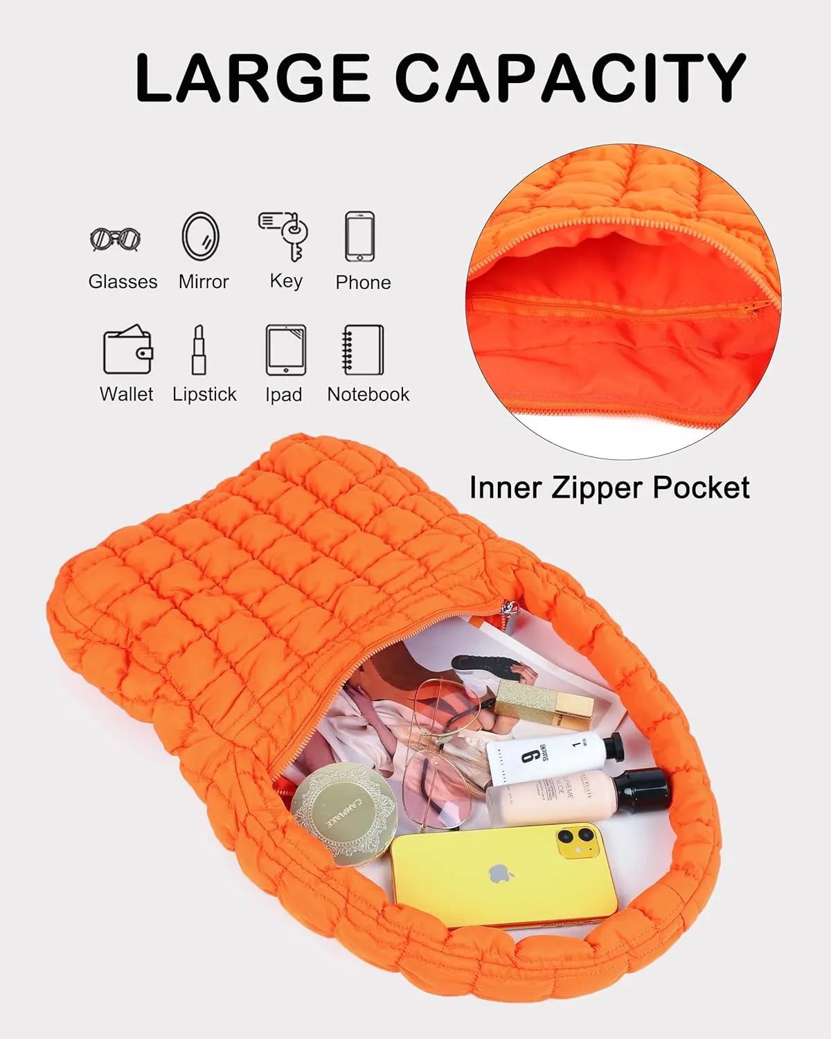 Rejolly Puffer Quilted Shoulder Bag for Women Puffy Bubble Tote Bag Lightweight Nylon Handbag Padded Soft Purse