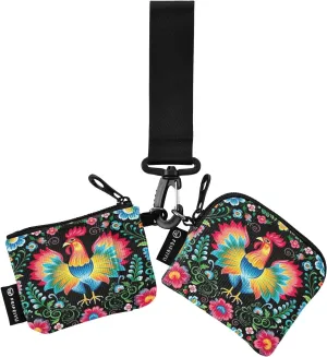 Rooster Flower Zip Around Wristlet Wallet for Women Portable Detachable Dual Pocket Keychain Wallet Wrist Wallet