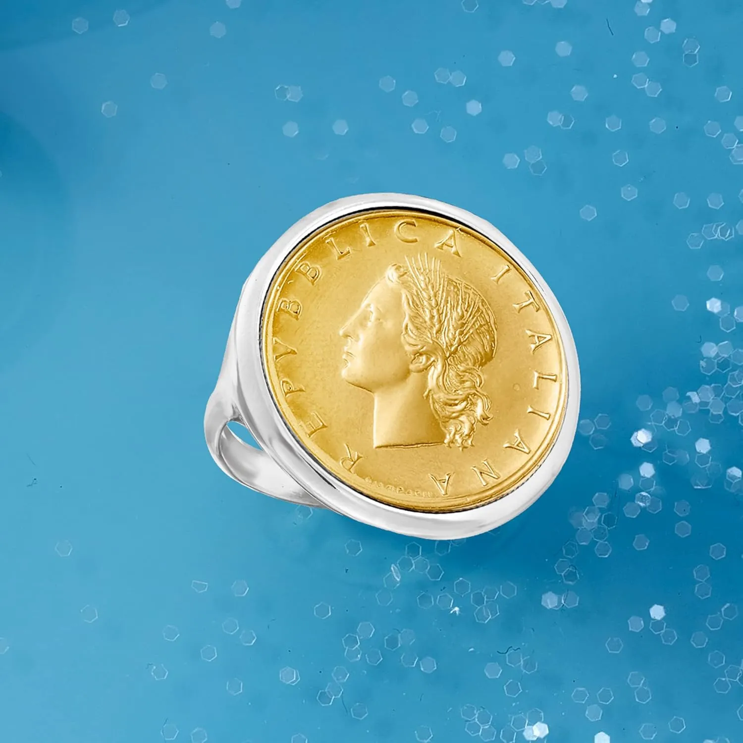 Ross-Simons Italian Genuine 20-Lira Coin Ring in Sterling Silver