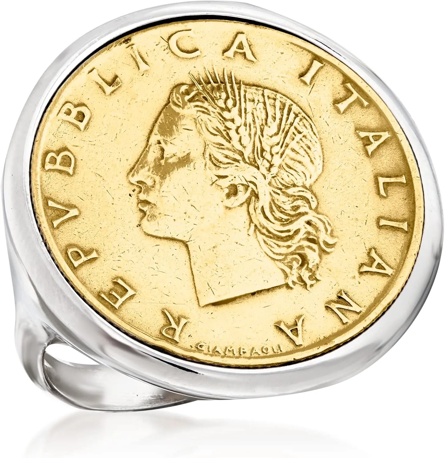 Ross-Simons Italian Genuine 20-Lira Coin Ring in Sterling Silver