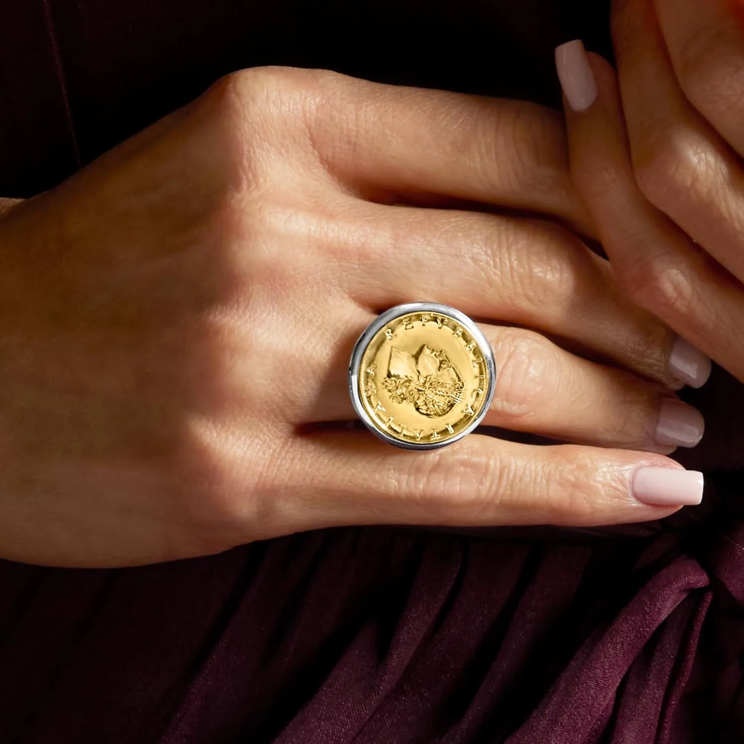 Ross-Simons Italian Genuine 20-Lira Coin Ring in Sterling Silver