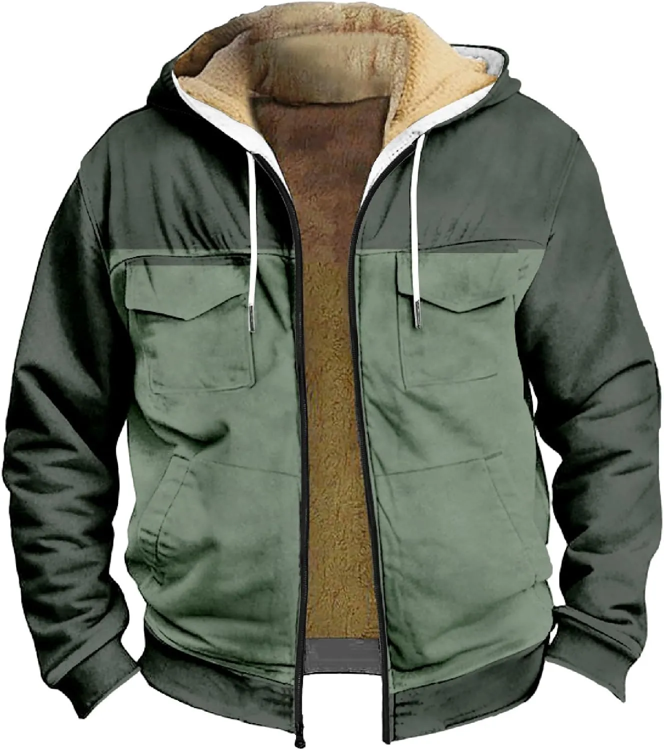RTRDE Mens Sherpa Lined Jacket with Hood Winter Full Zip Up Hoodies Jacket Fleece Heavyweight Coats Pockets Jacket