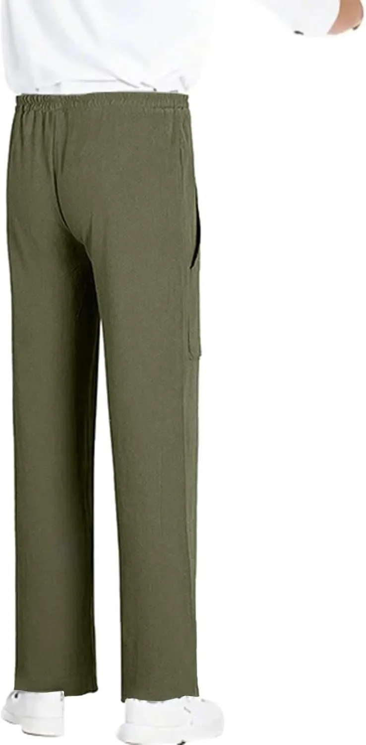 RTTUIOP Linen Pants Men Casual Beach Baggy Relaxed Fit Trousers Lightweight Elastic Waist Summer Pants with Pockets