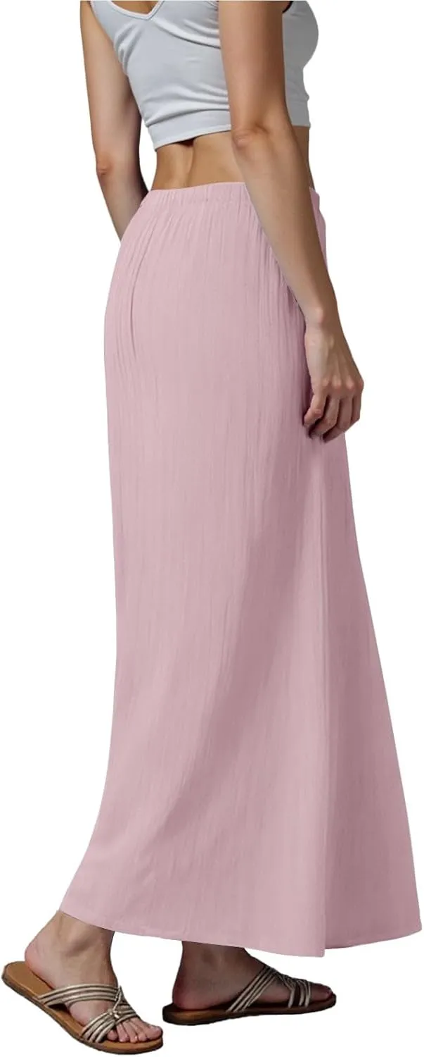Rvidbe Womens Linen Maxi Skirts 2025 Summer Casual Vacation Boho Elastic Waist Drawstring Flared Flowy A-Line Long Skirt