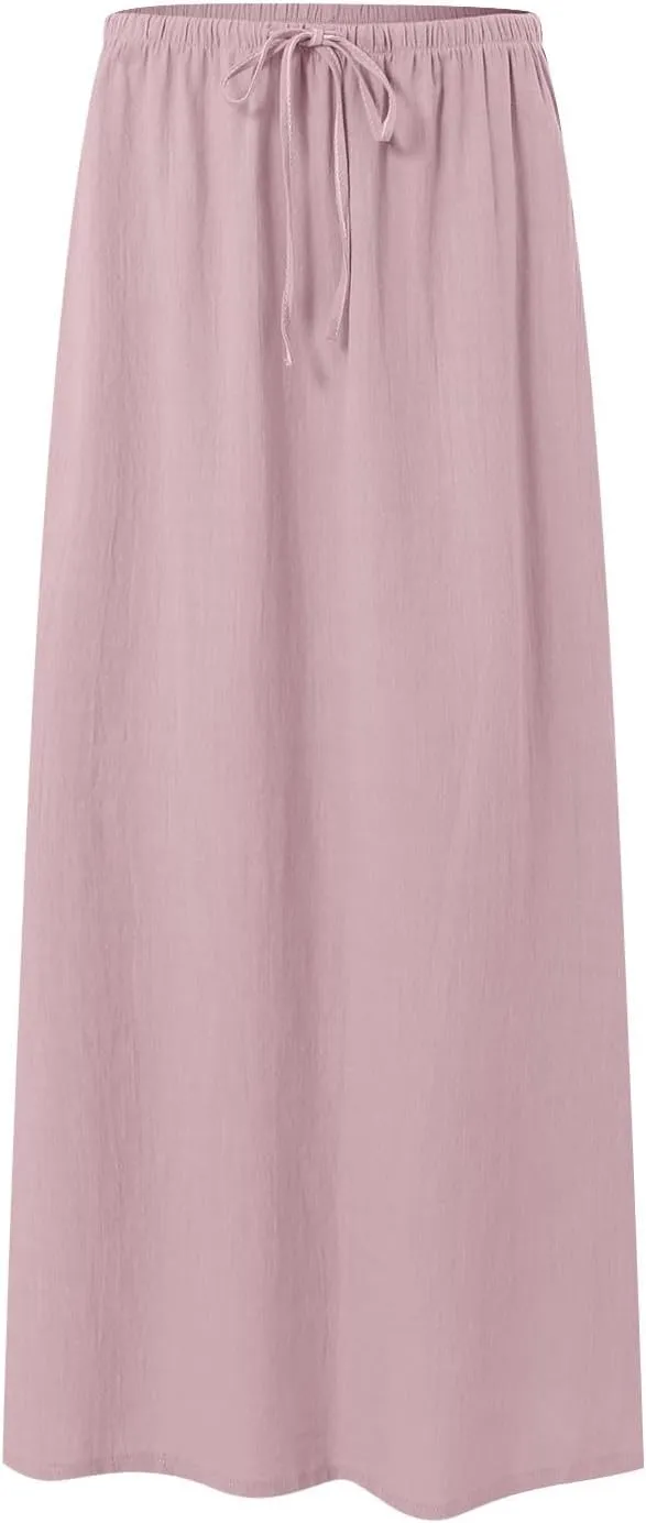 Rvidbe Womens Linen Maxi Skirts 2025 Summer Casual Vacation Boho Elastic Waist Drawstring Flared Flowy A-Line Long Skirt