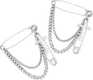 Safety Pin Brooches Set Retro Long Chain Collar Pins for Women for Sweater