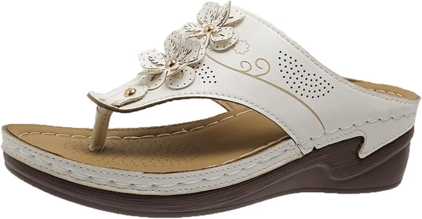 Sandals for Women 2024 Wedge Sandals for Women Flip Flops With Flowers Women's Orthopedic Sandals Slippers Arch Support Summer Peep Toe Slippers Leisure Beach Shoes