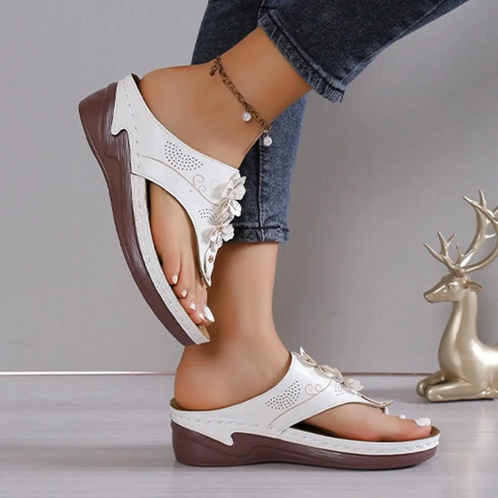 Sandals for Women 2024 Wedge Sandals for Women Flip Flops With Flowers Women's Orthopedic Sandals Slippers Arch Support Summer Peep Toe Slippers Leisure Beach Shoes