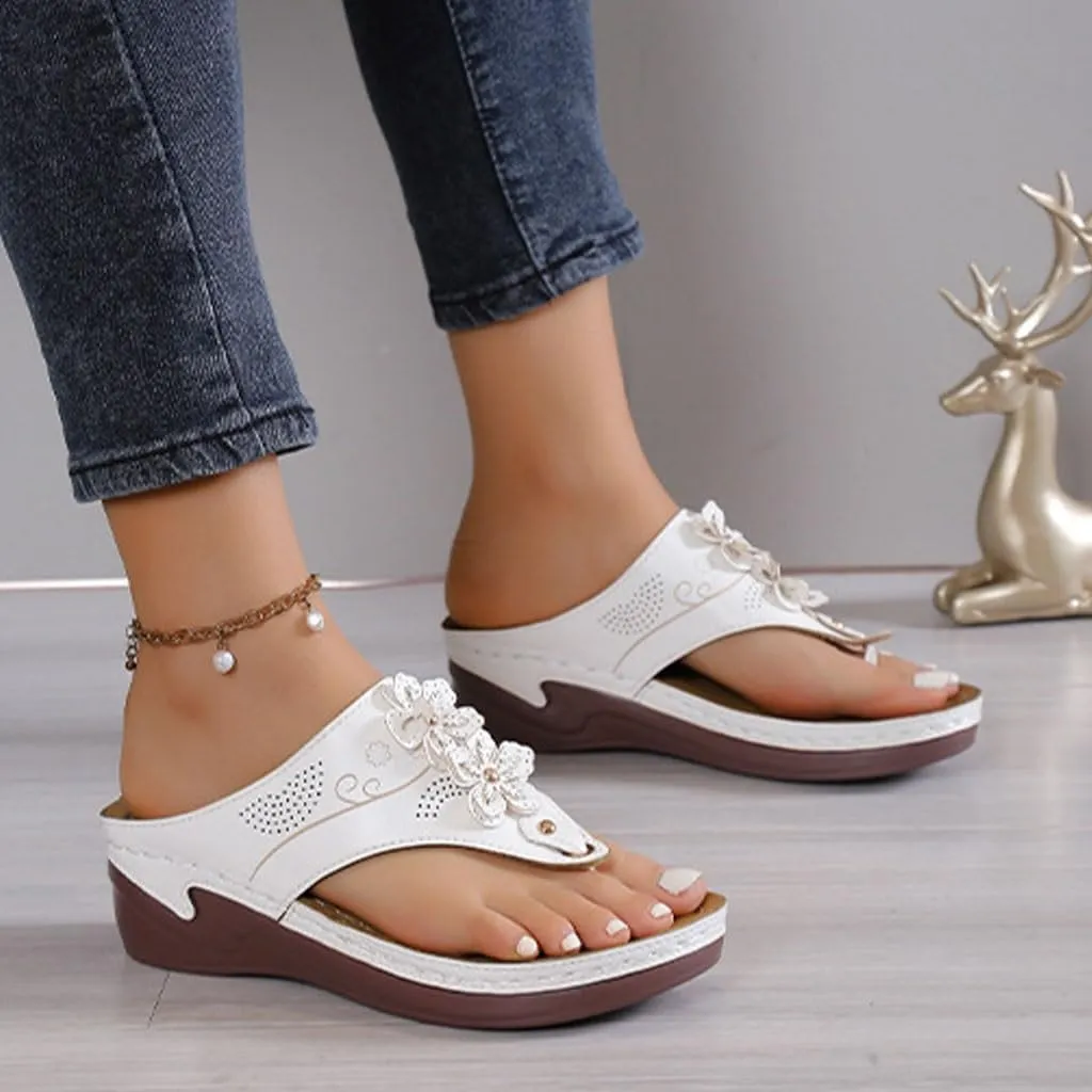 Sandals for Women 2024 Wedge Sandals for Women Flip Flops With Flowers Women's Orthopedic Sandals Slippers Arch Support Summer Peep Toe Slippers Leisure Beach Shoes