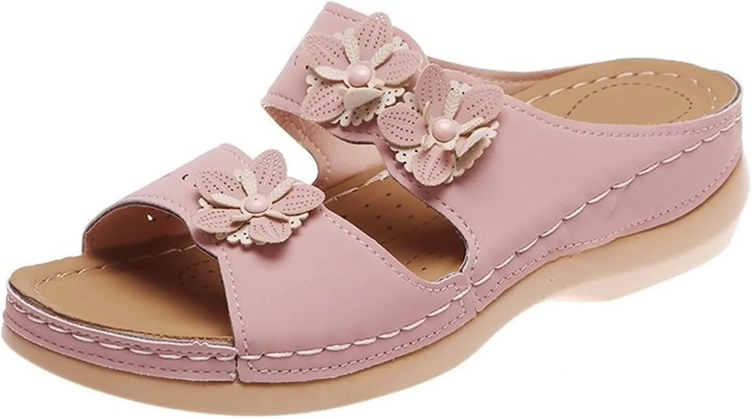 Sandals For Women Flats Open Toe Sandals Hollow Wedge Sandals Orthopedic Arch Support Slip-on Slippers Perforated Backstrap Sandals Flower