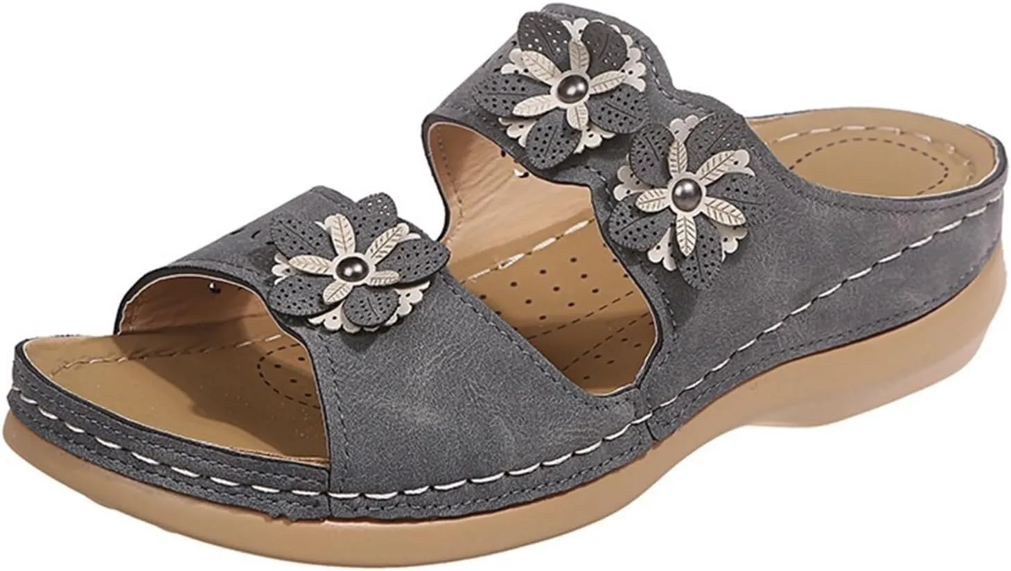 Sandals For Women Flats Open Toe Sandals Hollow Wedge Sandals Orthopedic Arch Support Slip-on Slippers Perforated Backstrap Sandals Flower