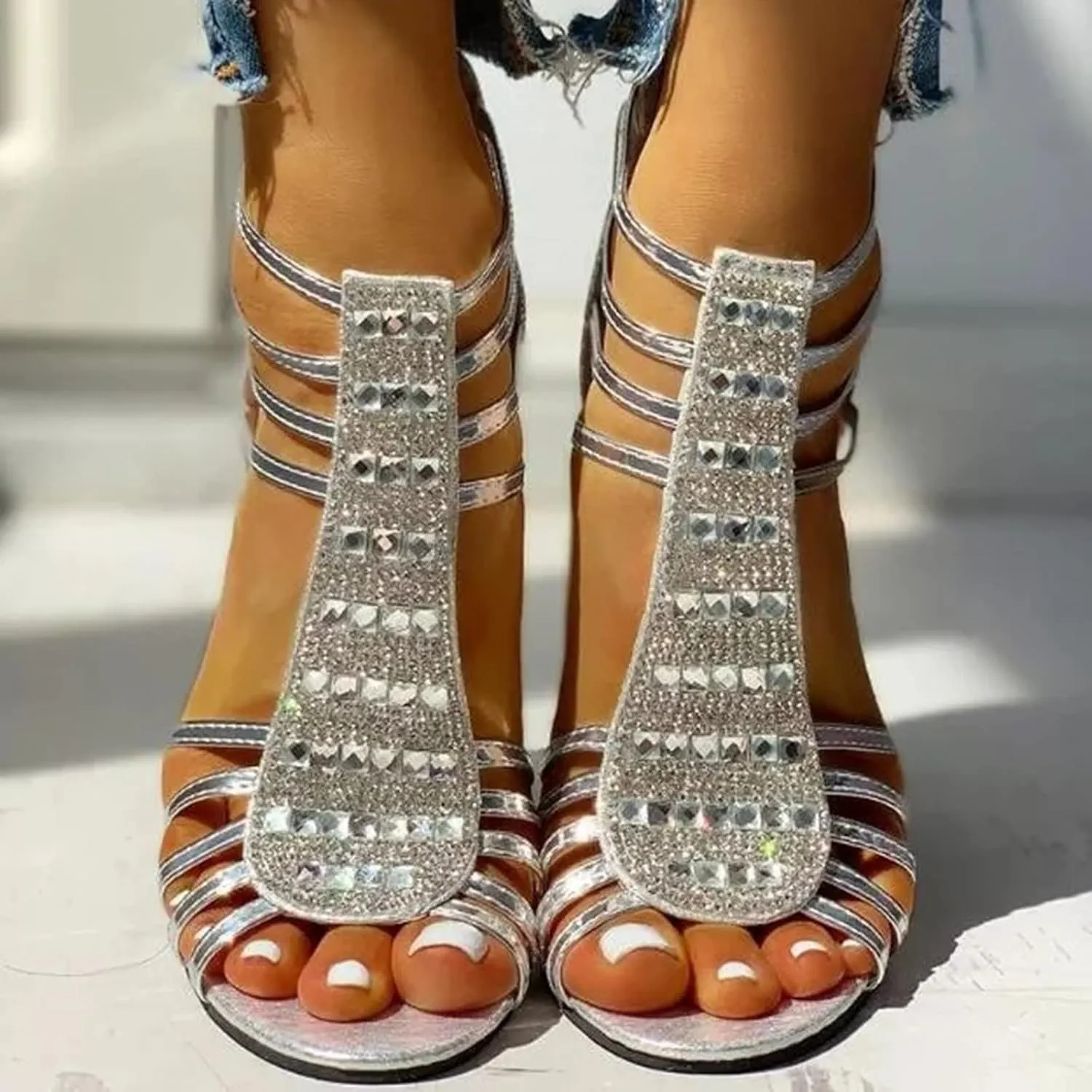 Sandals for Women Open Toe Low Chunky Heel Ankle Strap Shoes Fashion Block Dress Sandals with Back Zipper