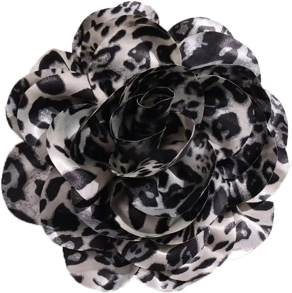 Satin Fabric Rose Flower Brooches Dainty Leopard print Dyed Large Brooches Pins for Women Elegant Rose Flower Brooches Wedding Party Dance Dress Suit Ceremony Clothes Accessories Jewelry 7.5in