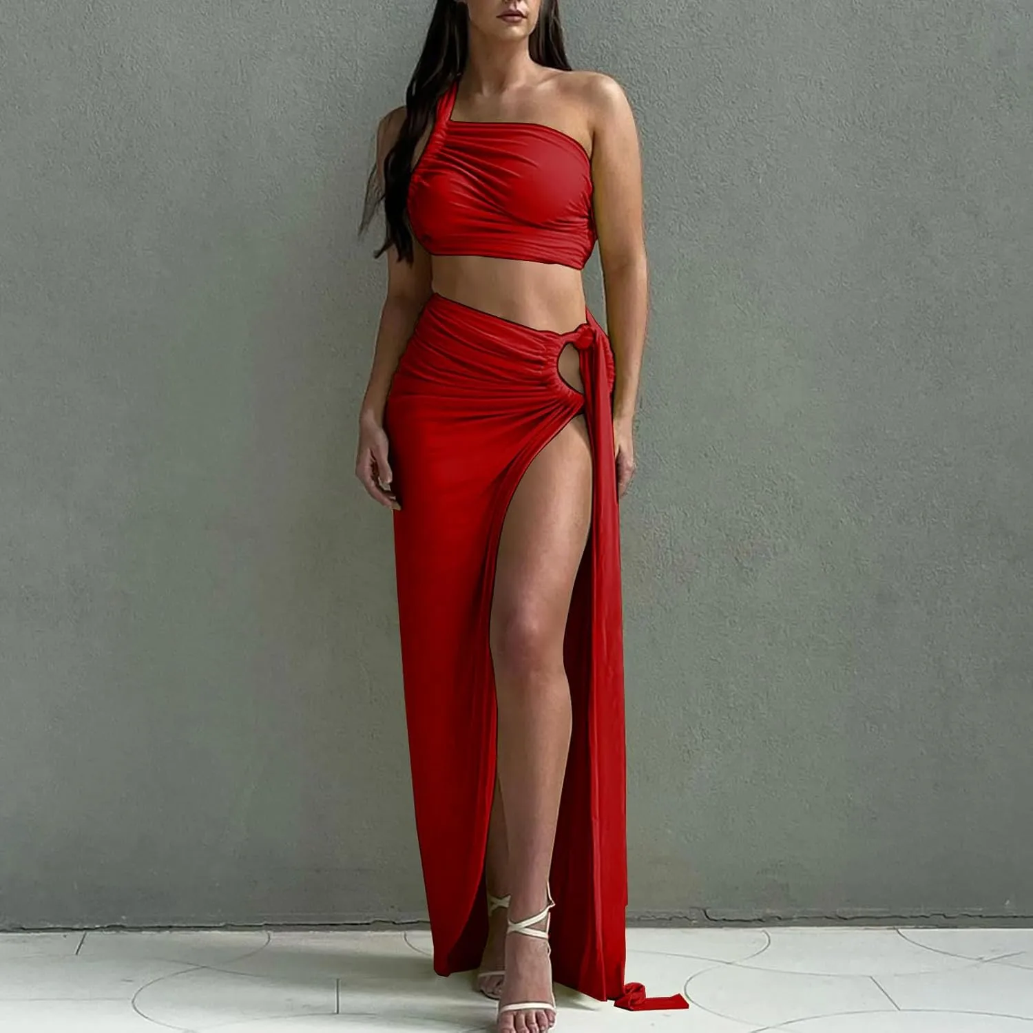 Sexy Cutout Maxi Dress, Ruched Backless, Summer Vacation Outfits for Women, Bodycon Cocktail Slit Cut Out Open Back