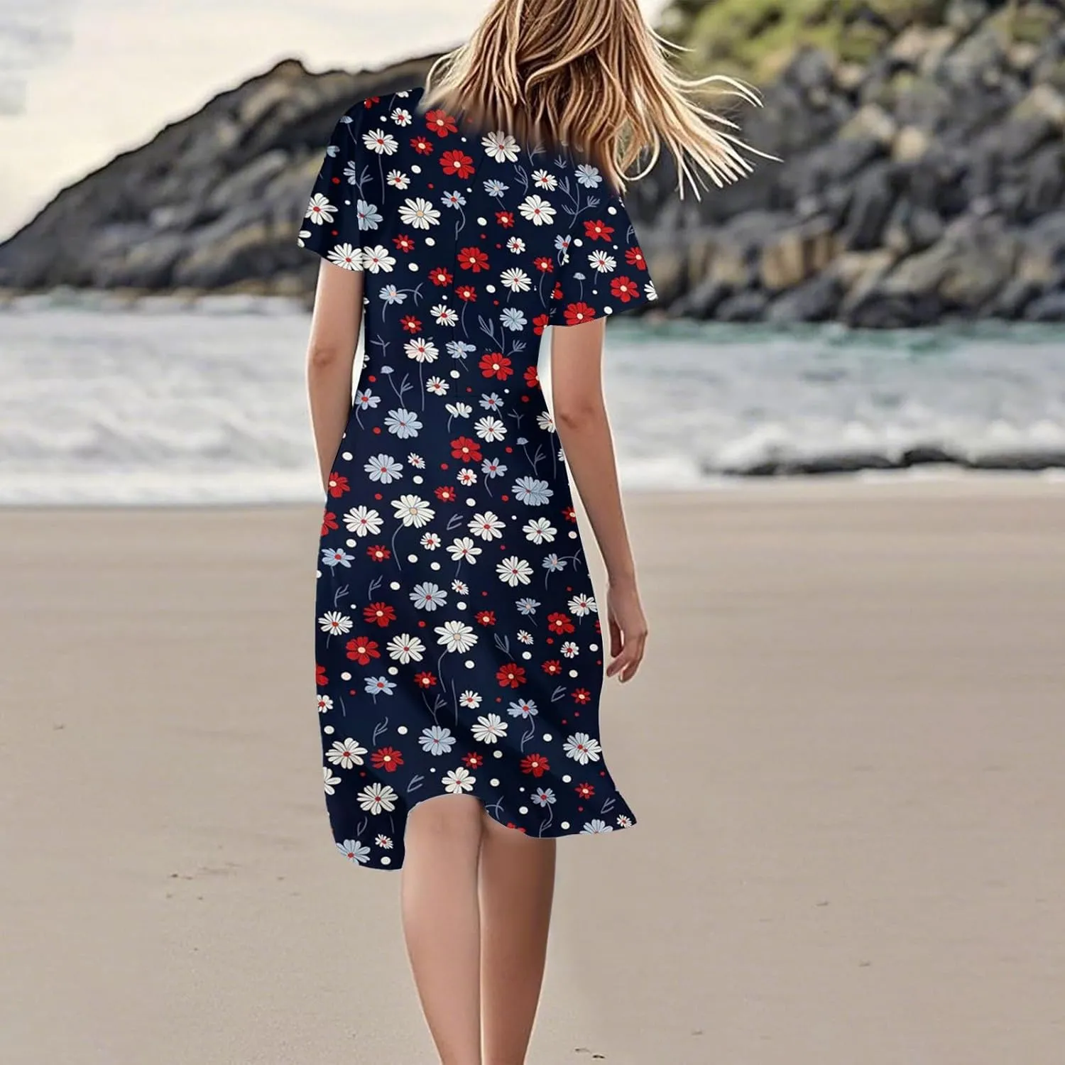 Sexy Dresses for Women Date Night V Neck Boho Knee Length Summer 2025 Tie Dye Floral Short Sleeve Short Skirt