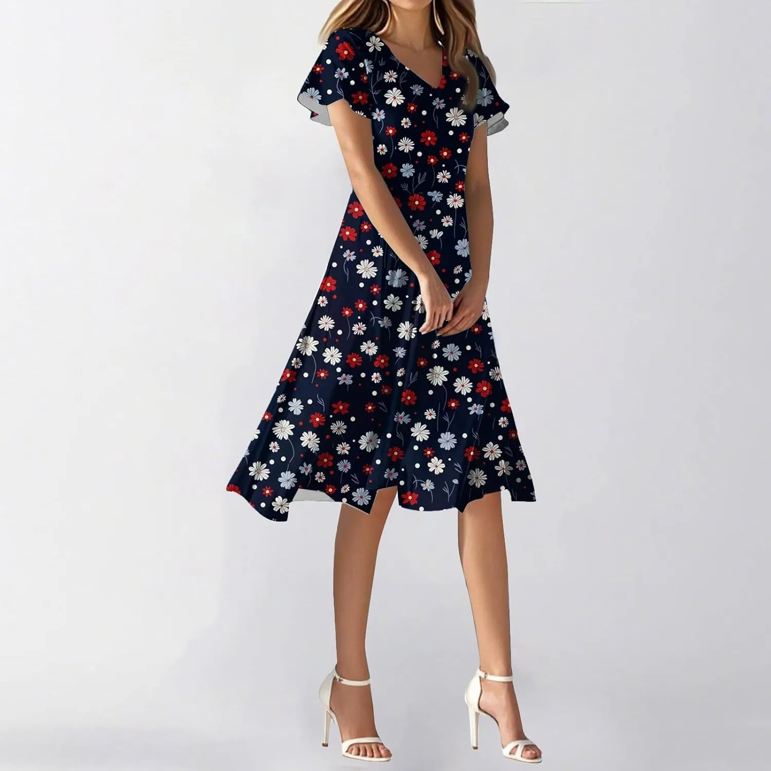 Sexy Dresses for Women Date Night V Neck Boho Knee Length Summer 2025 Tie Dye Floral Short Sleeve Short Skirt