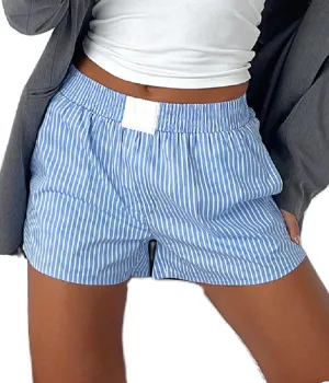 Seyurigaoka Y2k Striped Boxer Shorts for Women Pinstripe Pajamas Shorts Wide Leg Pj Sleep Shorts Low Rise Lounge Shorts