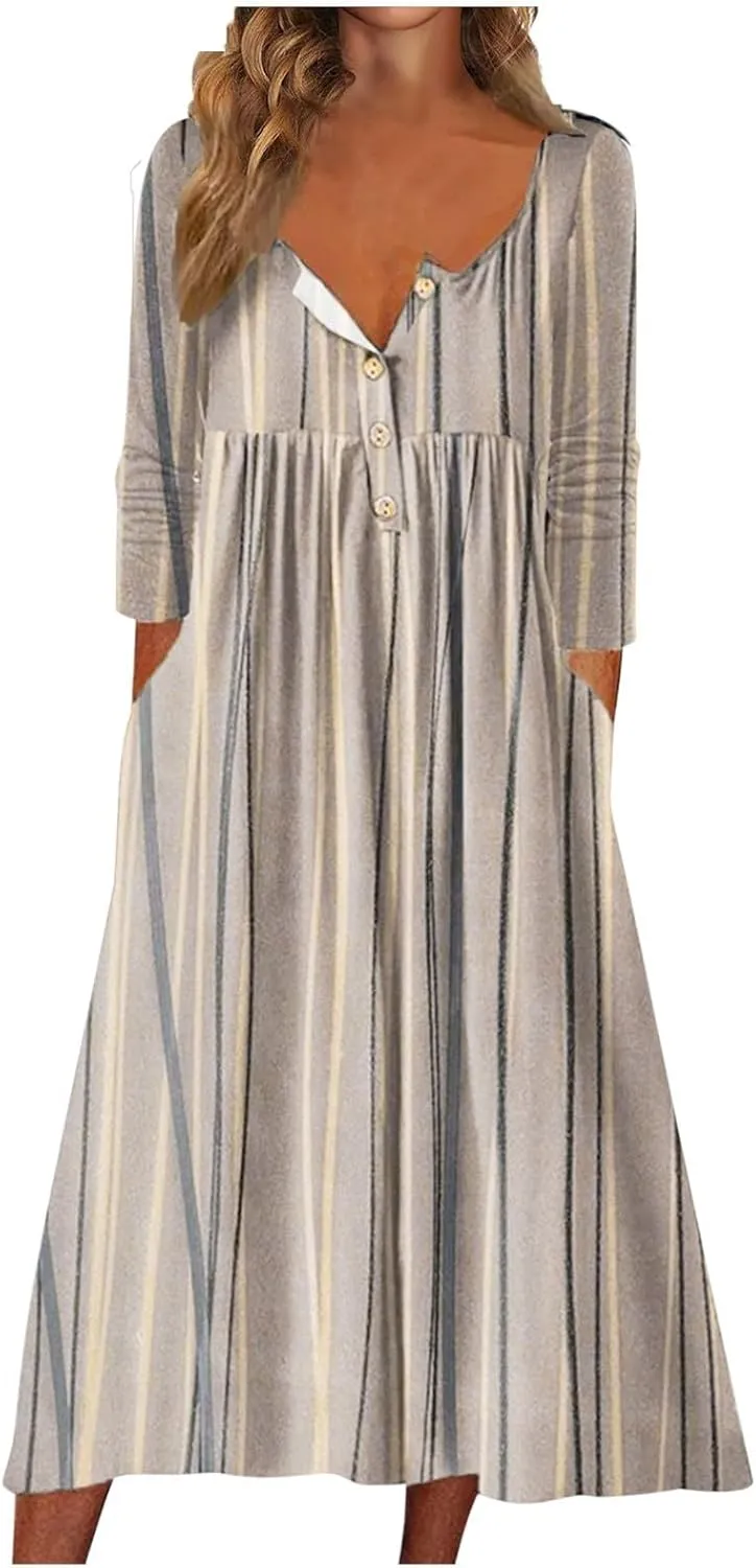SGASY Plus Size Casual Loose Dresses for Curvy Women 2024 Summer Short Sleeve Shift Flowy Midi Dress with Pockets