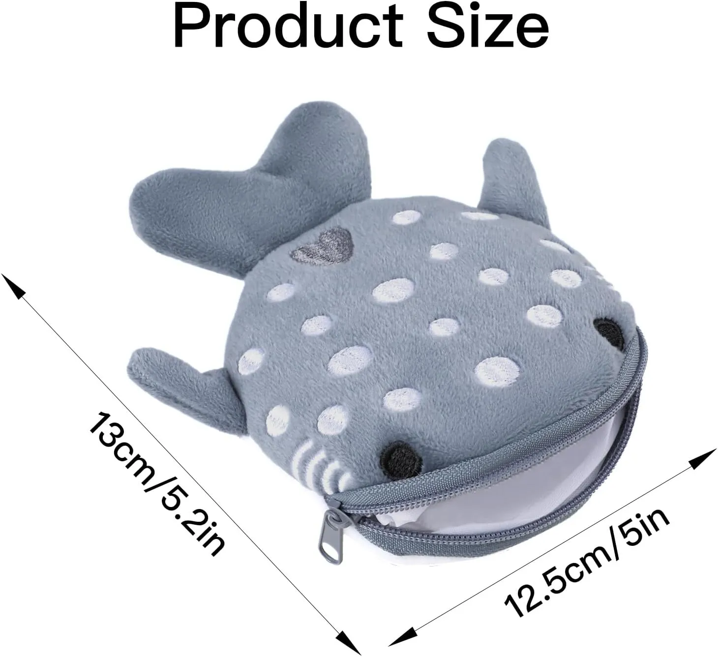 Shark Coin Purse Mini Cute Change Purses Small Cartoon Coin Pouch Funny Zipper Cosmetic Bag Earphone Wallet Small Items Bags for Women (Grey)
