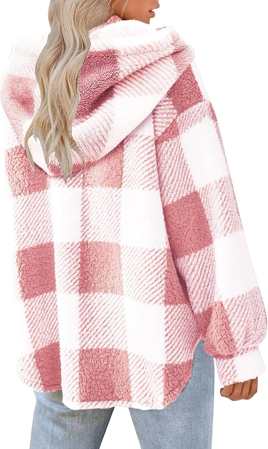 Sherpa Shacket Jackets for Women Winter Long Sleeve Button Hoodies Oversized Fuzzy Fleece Plaid Coat Outdoor Outerwear