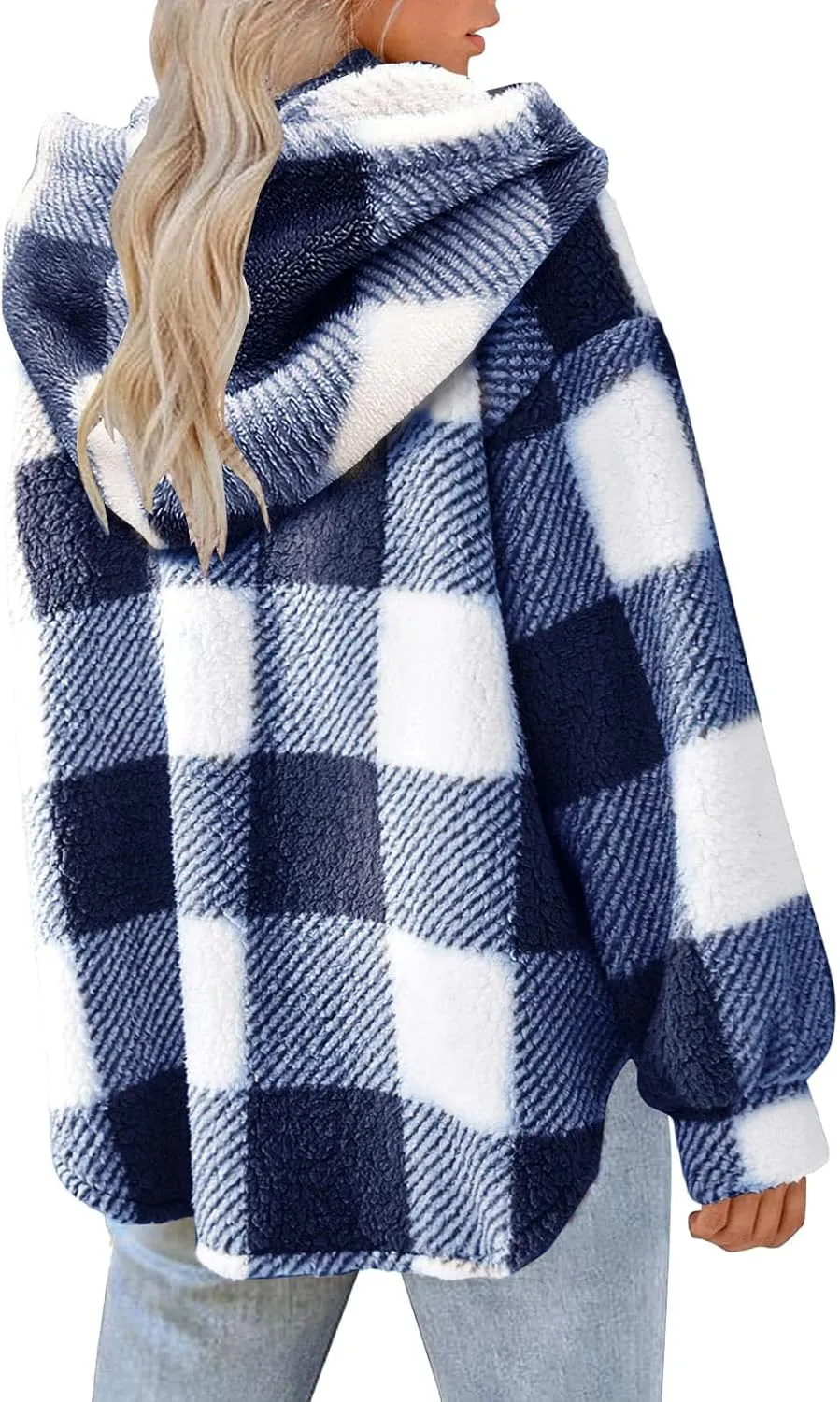 Sherpa Shacket Jackets for Women Winter Long Sleeve Button Hoodies Oversized Fuzzy Fleece Plaid Coat Outdoor Outerwear