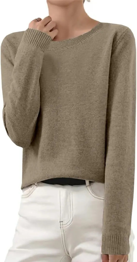 Shirts for Women Long Sleeve Crewneck Sweater Tops Winter Trendy Loose Casual Solid Color Pullover Basic Blouse