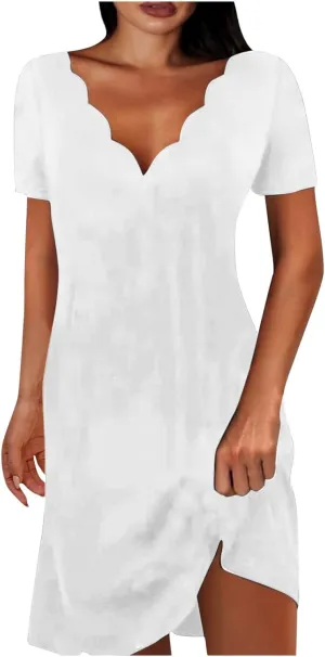 Short Sleeve Dress for Women V Neck Mini Dress Casual Summer Beach Cover Up Dress Spring Dresses for Women