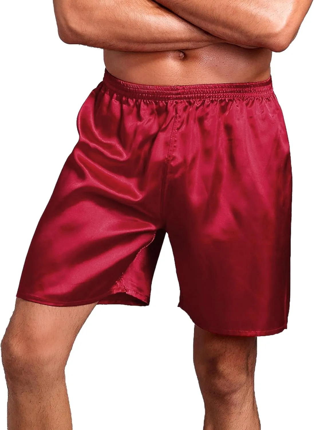 Silk Shorts Men Mid Elastic Waist Pajamas Shorts Comfy Satin Pjs Pants Sleepwear Boxer Shorts Sissy Lounge Shorts
