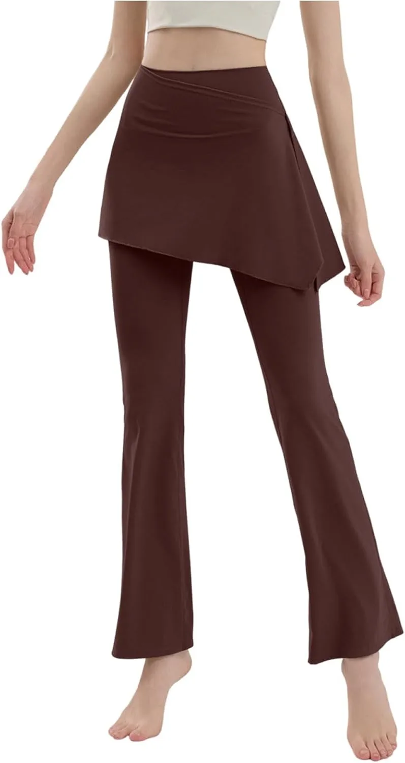 Sinzelimin Women Yoga Culottes Leggings Fashion Solid Color High Waist Stretch Comfy Cover-Up Skirt Yoga Pants Tennis Trouser
