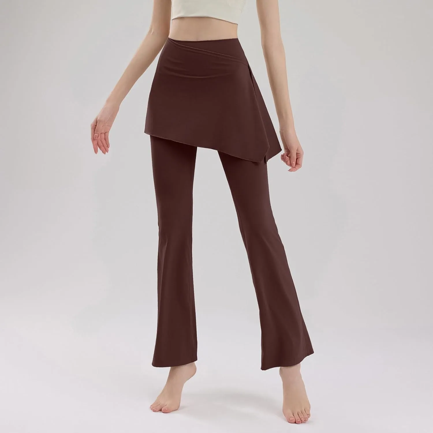 Sinzelimin Women Yoga Culottes Leggings Fashion Solid Color High Waist Stretch Comfy Cover-Up Skirt Yoga Pants Tennis Trouser