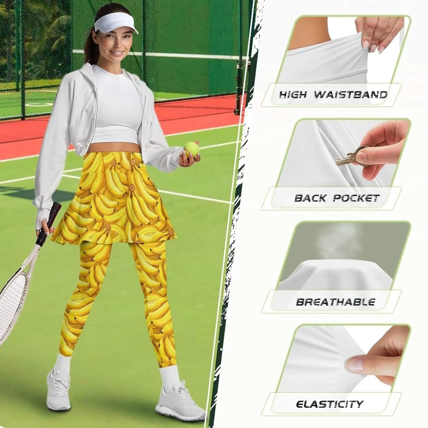 Skirted Leggings for Women Tennis Yoga Pleated Skirt Tummy Control Jogger Skirted Lightweight Pants Gym Leggings