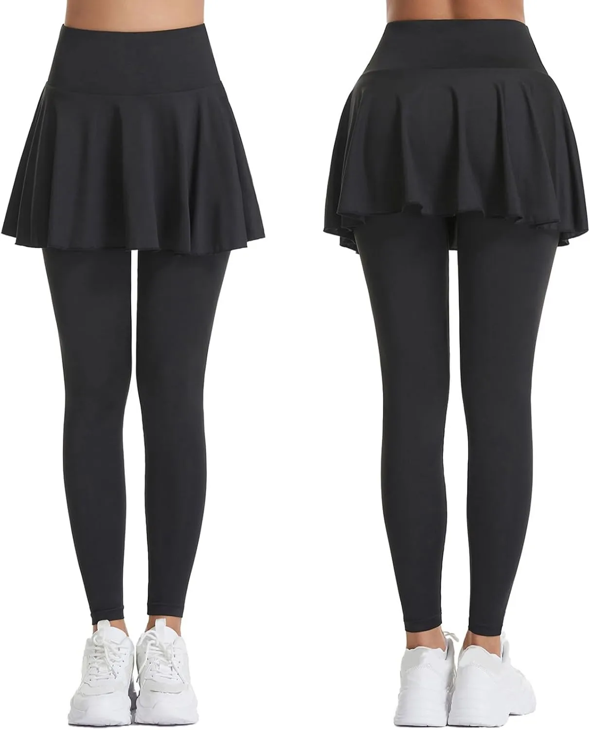 Skirted Pleated Leggings for Women Tennis Tummy Control Leggings with Mini Skirts Athletic Workout Golf Skort