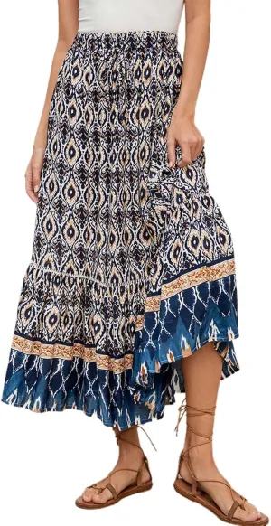 Skirts for Women Boho High Waisted Flowy Drawstring Ruched Casual Skirt Elastic Waist Elegant Patchwork Beach Skorts