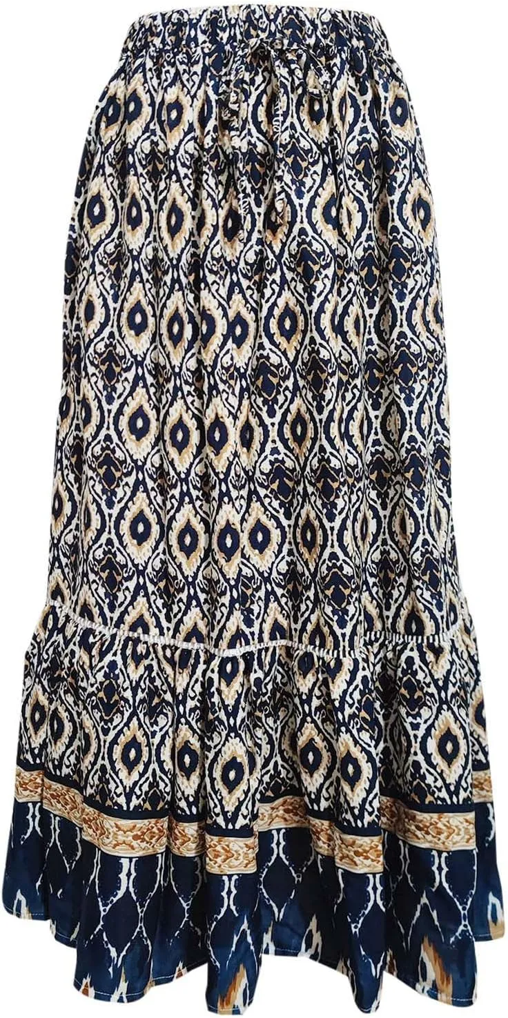 Skirts for Women Boho High Waisted Flowy Drawstring Ruched Casual Skirt Elastic Waist Elegant Patchwork Beach Skorts